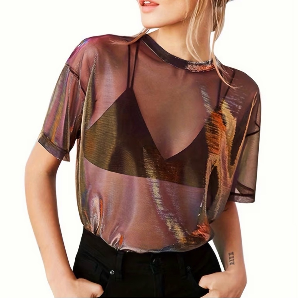 Sheer Rave Tee in Orange Gold color‎